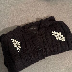 Simone Rocha Black Knit Cardigan with Crystal Embellishments